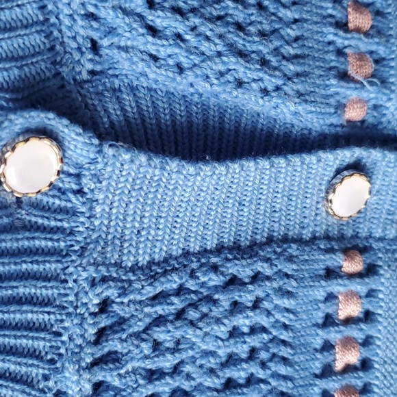 Nanette Lepore Textured Blue Cardigan with Subtle Pink Accents - Picture 5 of 10